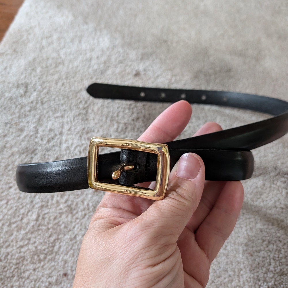 Eddie Bauer Black Leather Belt with Gold Buckle